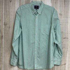 Charles Tyrwhitt Dress Shirt Mens Large Green Check‎ Classic Fit Non Iron